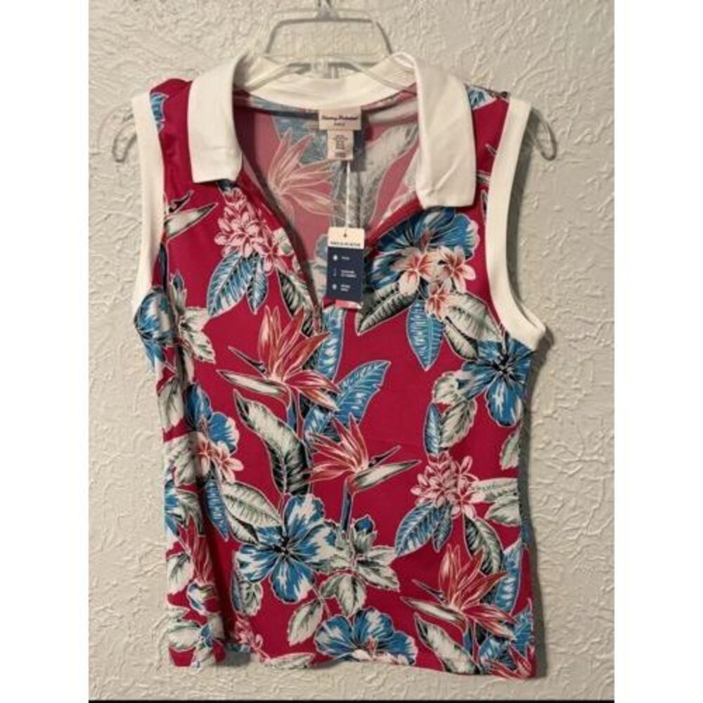 Tommy Bahama Women's Size M Golf Tennis Pickleball Sleeveless Pink Floral Shirt